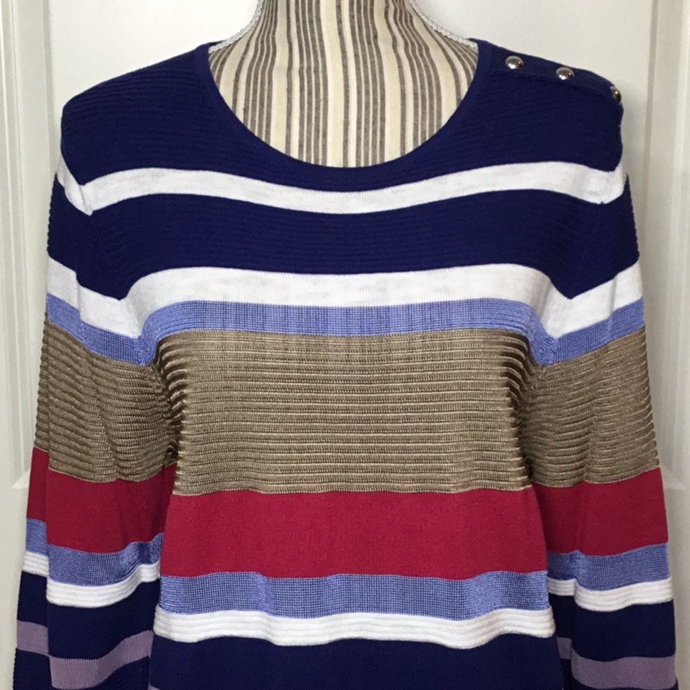 Chico’s Striped Button-Shoulder Pullover Sweater,… - image 2